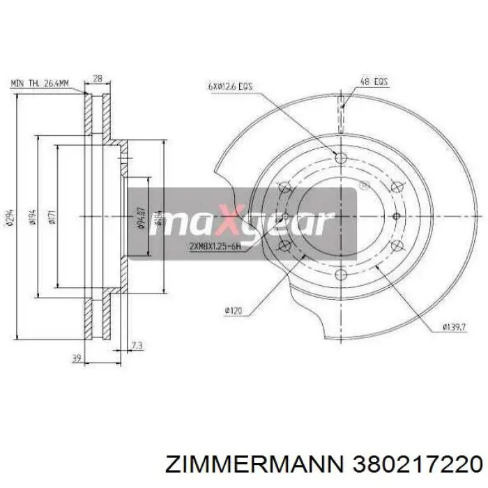 Диск переднього гальма Zimmermann 380217220 ціна, від 43.20 USD