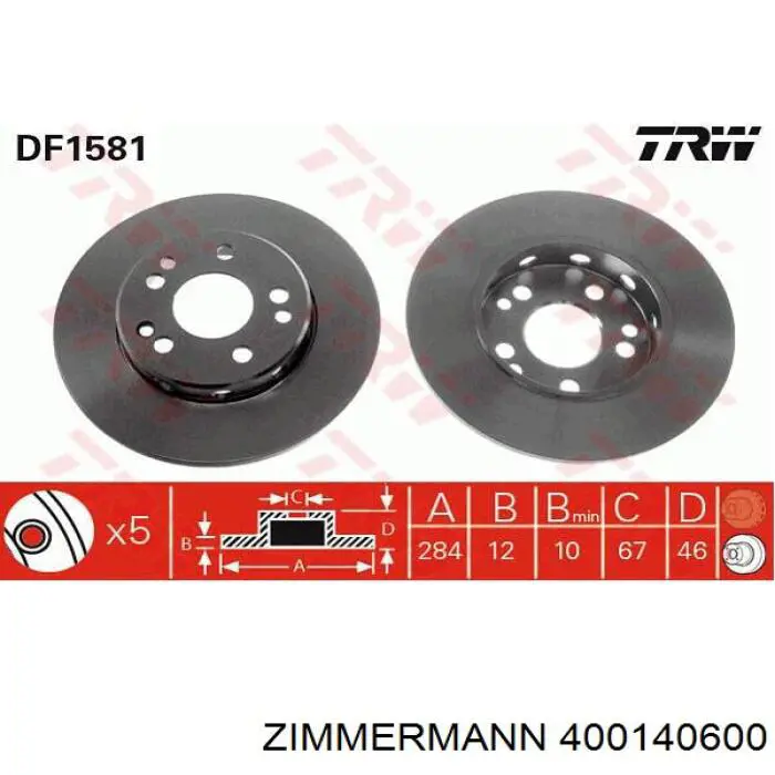 Диск гальмівний передній Zimmermann 400140600
