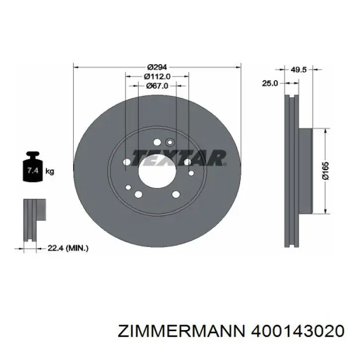 Диск переднього гальма Zimmermann 400143020 ціна, від 40.26 USD