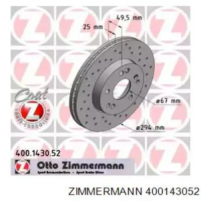 Диск переднього гальма Zimmermann 400143052 ціна, від 39.91 USD