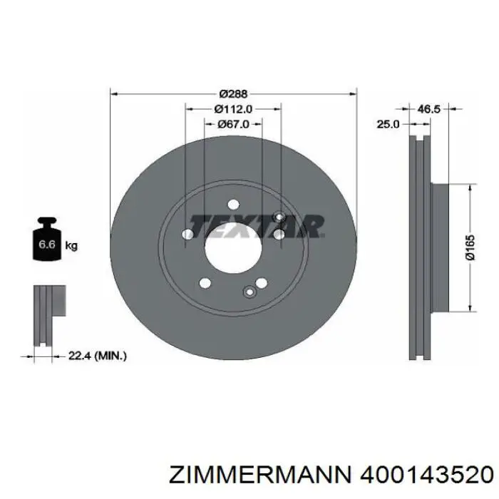 Диск переднього гальма Zimmermann 400143520 ціна, від 31.86 USD