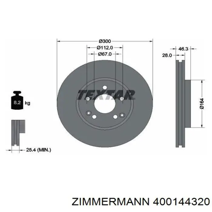 Диск переднього гальма Zimmermann 400144320 ціна, від 54.80 USD