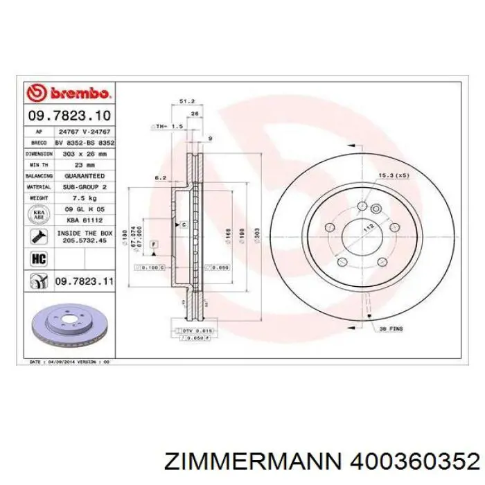 Диск гальмівний передній Zimmermann 400360352