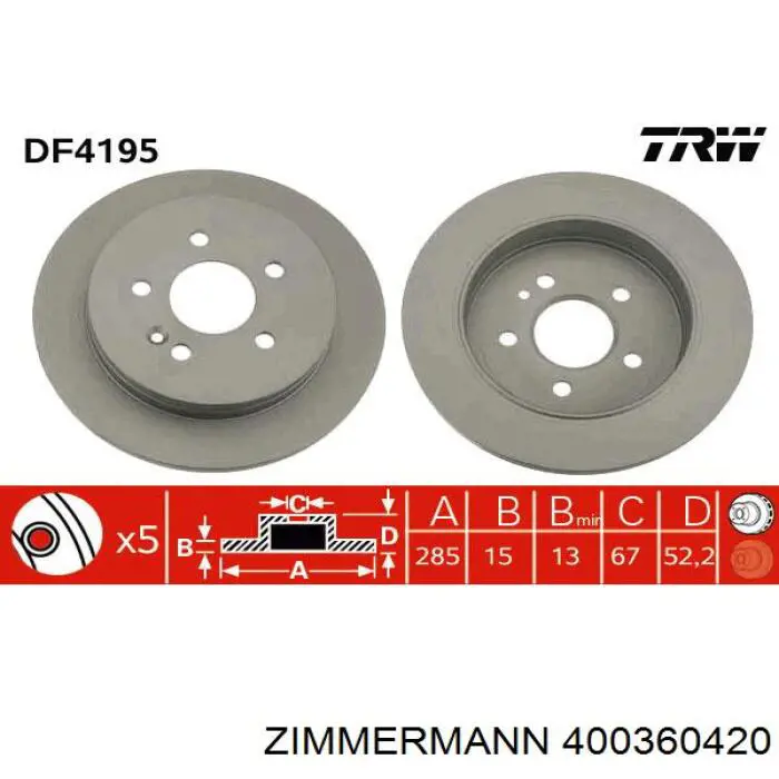 Купити 400360420 Zimmermann Диск заднього гальма