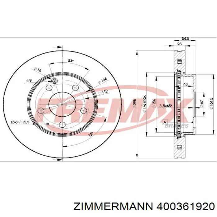 Диск гальмівний передній Zimmermann 400361920