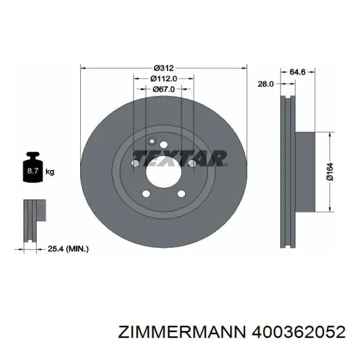 Диск переднього гальма Zimmermann 400362052 ціна, від 73.28 USD