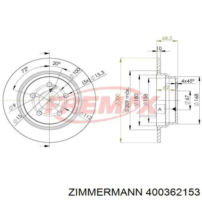 Задні дискові гальма Zimmermann 400362153 ціна, від 40.72 USD
