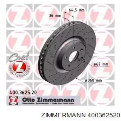 Диск переднього гальма Zimmermann 400362520 ціна, від 142.88 USD