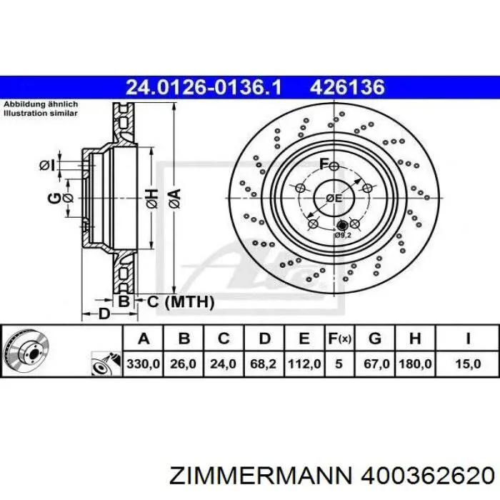 Задні дискові гальма Zimmermann 400362620 ціна, від 38.61 USD