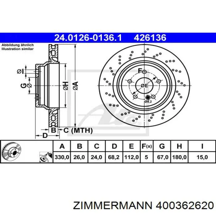 Купити 400362620 Zimmermann Диск заднього гальма