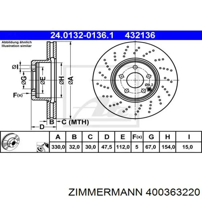 400363220 Zimmermann диск гальмівний передній