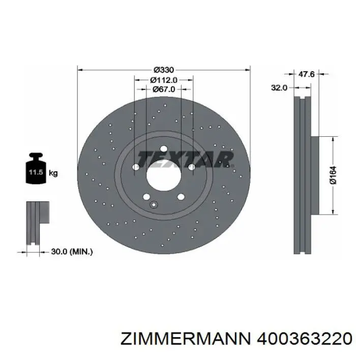 Диск переднього гальма Zimmermann 400363220 ціна, від 94.45 USD