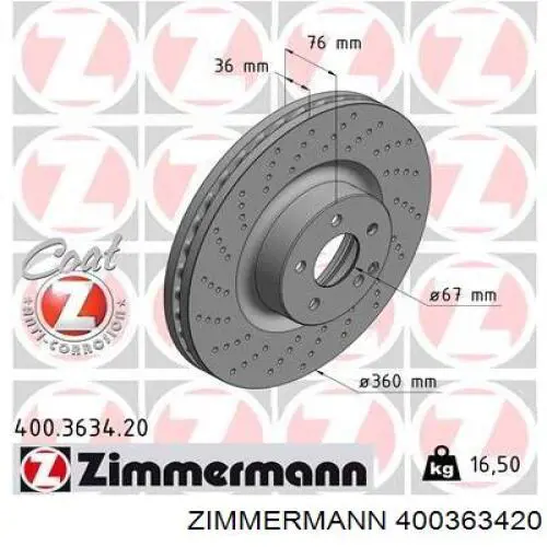 400363420 Zimmermann Гальмо дискове переднє