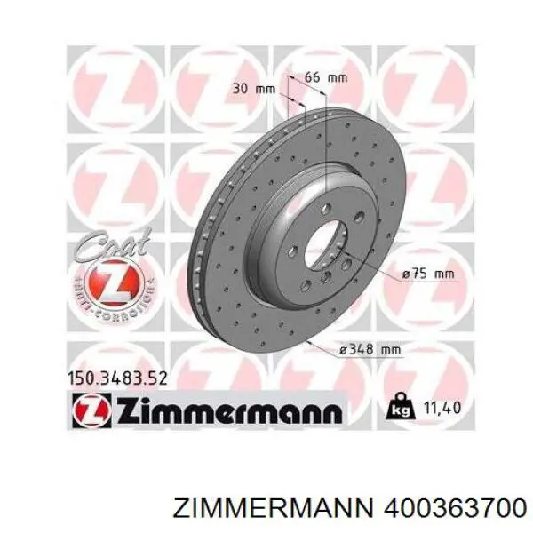 400363700 Zimmermann Гальмо дискове переднє