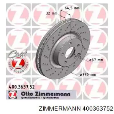 400363752 Zimmermann Гальмо дискове переднє