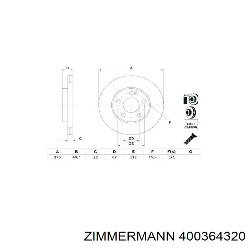 Диск гальмівний передній Zimmermann 400364320
