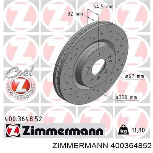 400364852 Zimmermann диск гальмівний передній