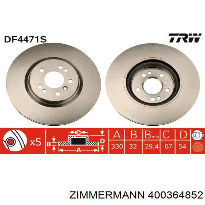 Диск переднього гальма Zimmermann 400364852 ціна, від 67.97 USD