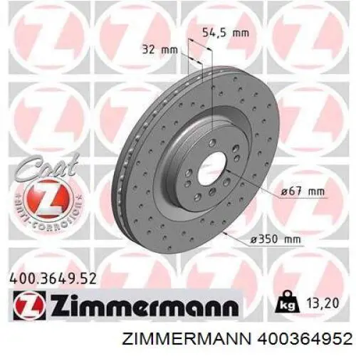 400364952 Zimmermann диск гальмівний передній