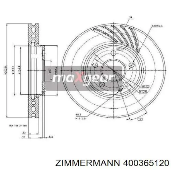 Диск переднього гальма Zimmermann 400365120 ціна, від 71.85 USD