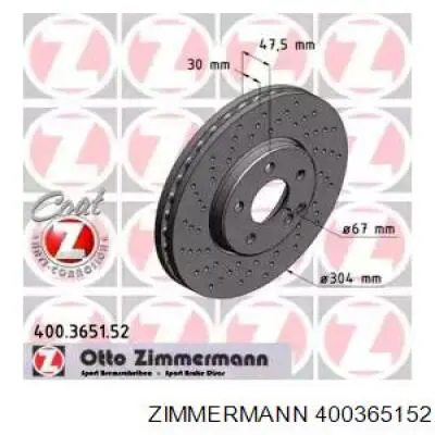 Диск переднього гальма Zimmermann 400365152 ціна, від 77.06 USD