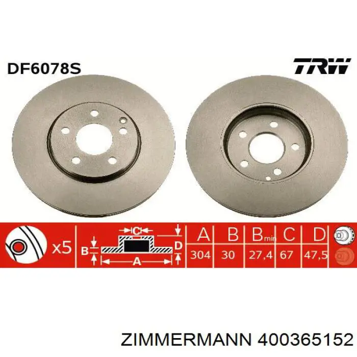 Диск переднього гальма Zimmermann 400365152 ціна, від 77.06 USD