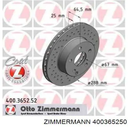 Диск гальмівний передній Zimmermann 400365250