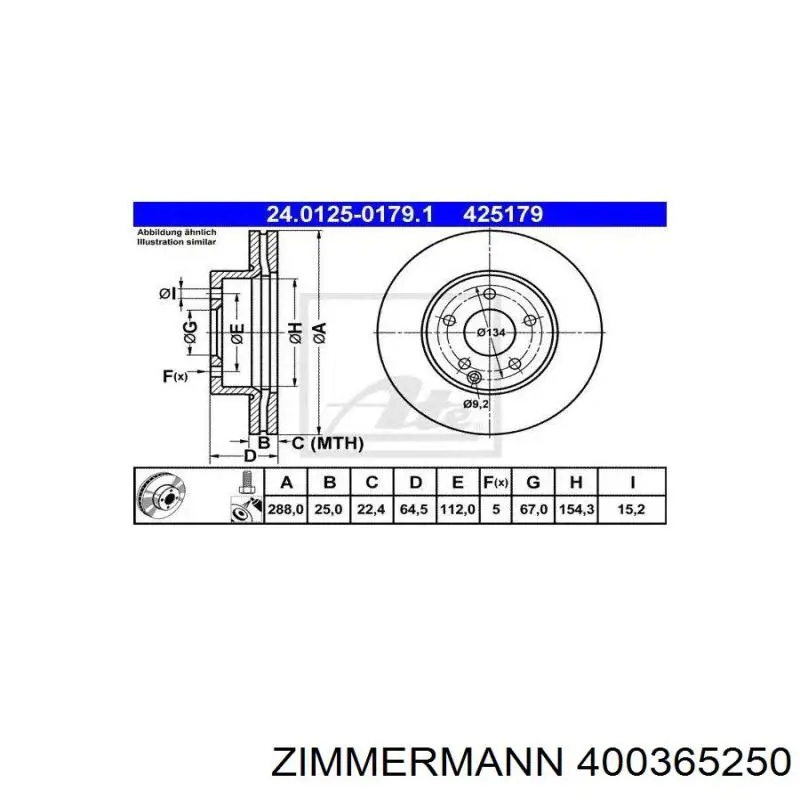 400365250 Zimmermann Гальмо дискове переднє