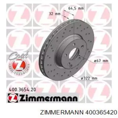 Диск переднього гальма Zimmermann 400365420 ціна, від 70.76 USD