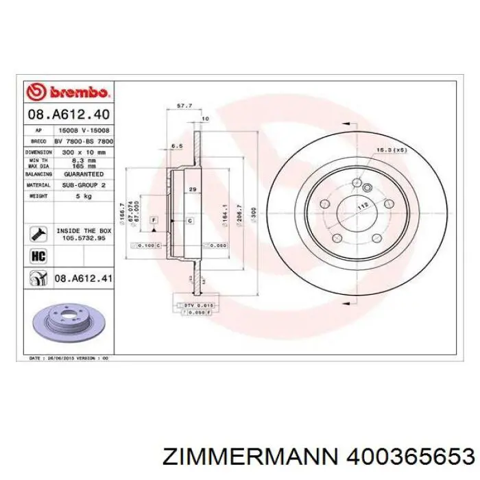 Диск переднього гальма Zimmermann 400365653 ціна, від 71.50 USD
