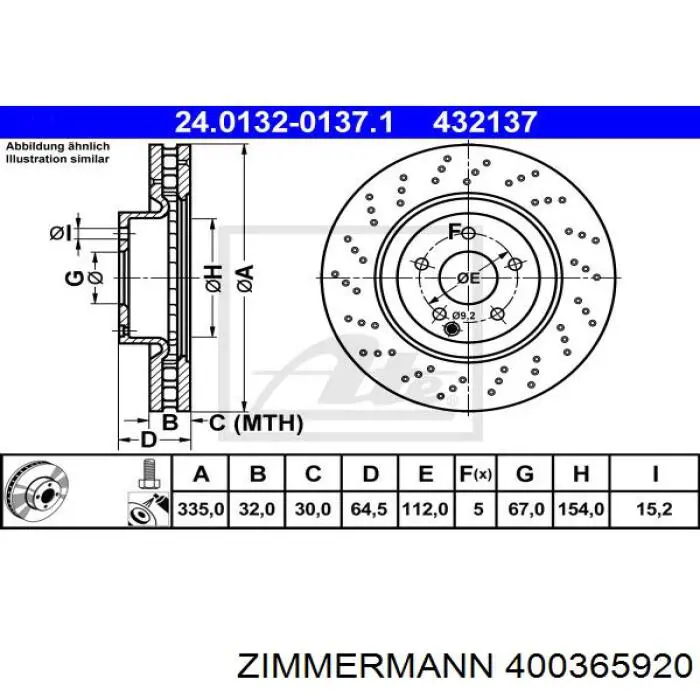 Диск гальмівний передній Zimmermann 400365920