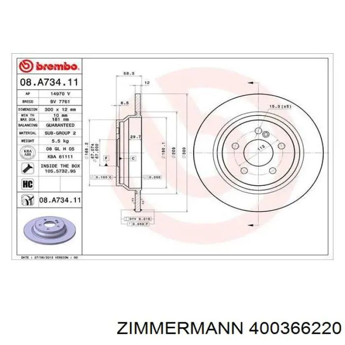 Купити 400366220 Zimmermann Диск заднього гальма