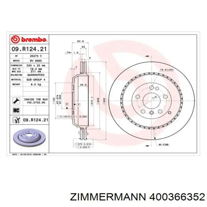 Купити 400366352 Zimmermann Диск заднього гальма