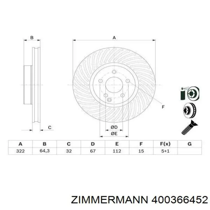 Диск гальмівний передній Zimmermann 400366452
