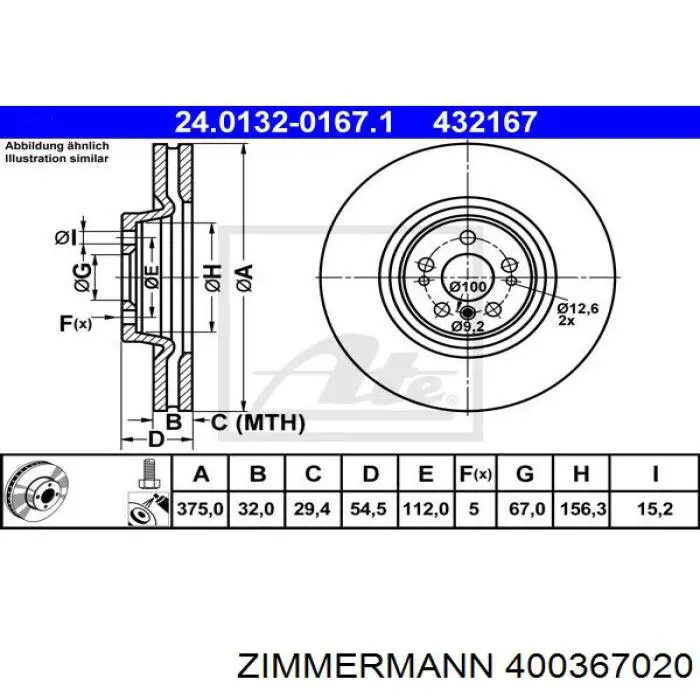 Диск переднього гальма Zimmermann 400367020 ціна, від 116.78 USD