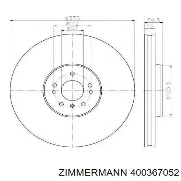 Диск гальмівний передній Zimmermann 400367052