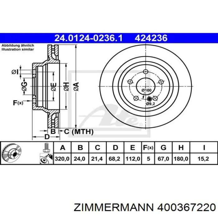 400367220 Zimmermann диск гальмівний задній