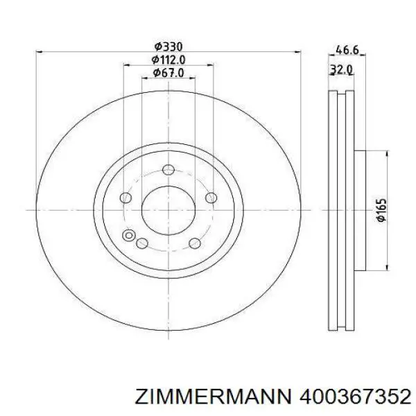 Диск переднього гальма Zimmermann 400367352 ціна, від 88.89 USD