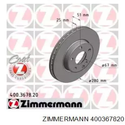 Диск переднього гальма Zimmermann 400367820 ціна, від 49.40 USD