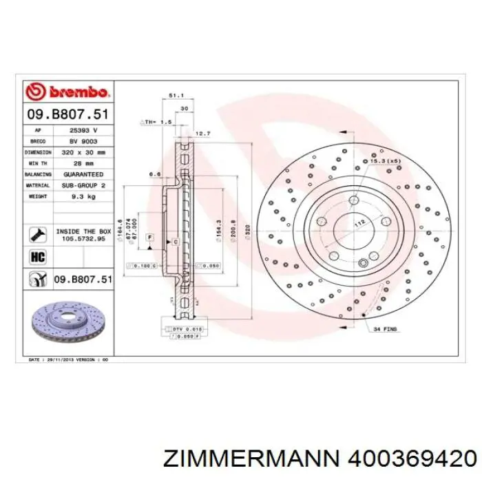 Диск переднього гальма Zimmermann 400369420 ціна, від 92.69 USD