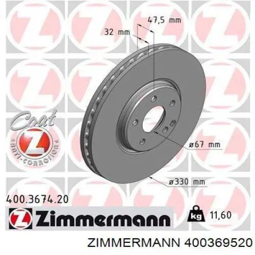 400369520 Zimmermann Гальмо дискове переднє