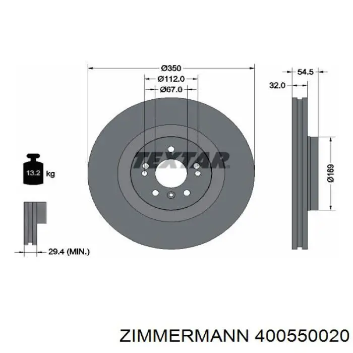 400550020 Zimmermann диск гальмівний передній