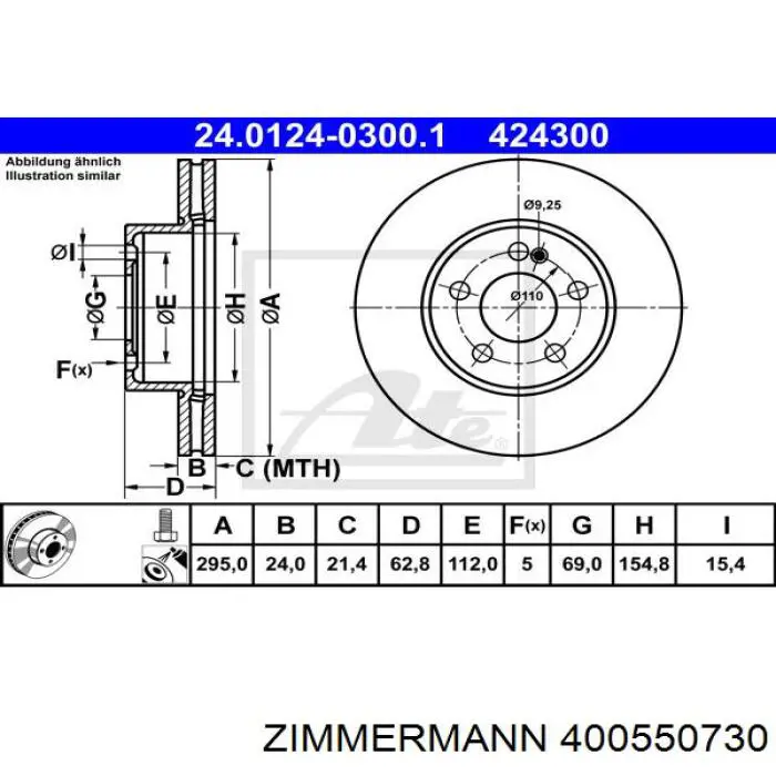 400550730 Zimmermann Гальмо дискове переднє