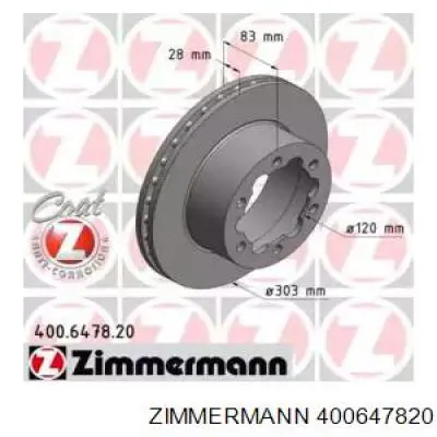400647820 Zimmermann диск гальмівний задній