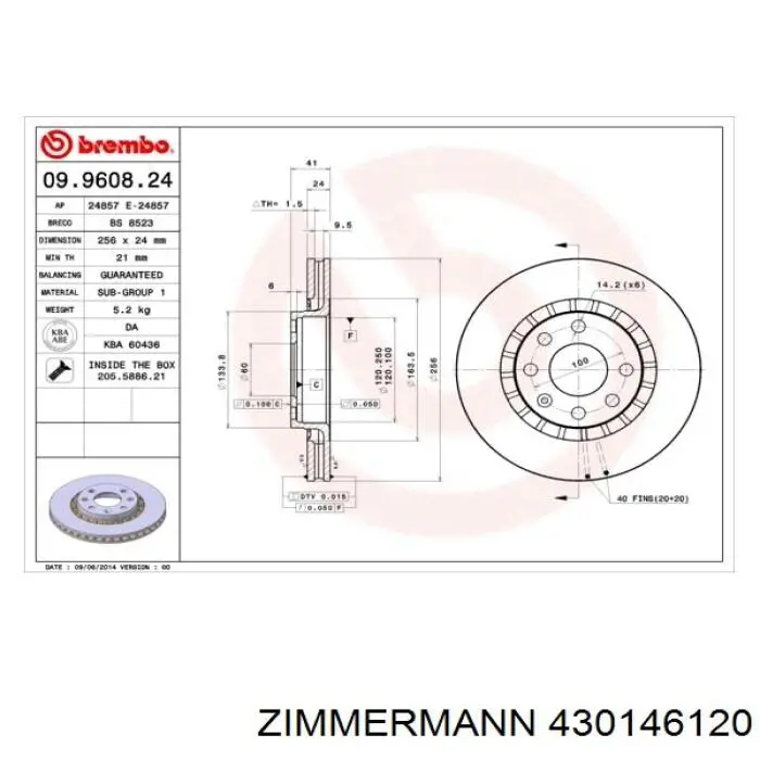 430146120 Zimmermann диск гальмівний передній