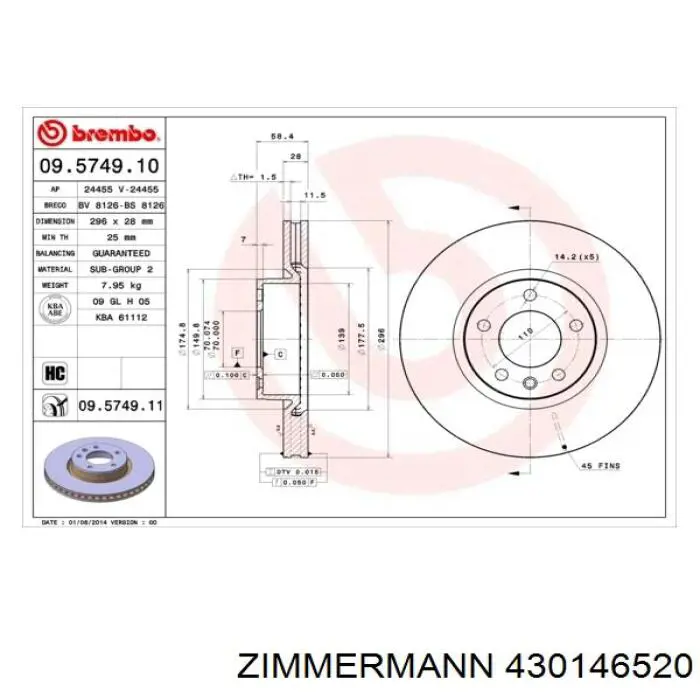 430146520 Zimmermann Гальмо дискове переднє