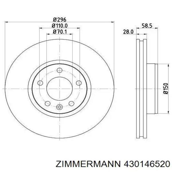 Диск переднього гальма Zimmermann 430146520 ціна, від 44.28 USD