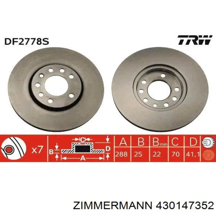 Диск переднього гальма Zimmermann 430147352 ціна, від 49.38 USD