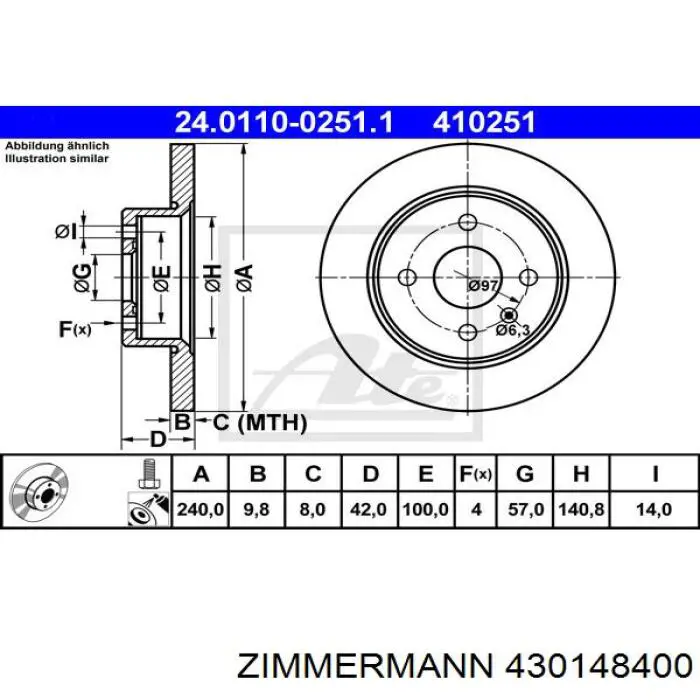 430148400 Zimmermann диск гальмівний задній