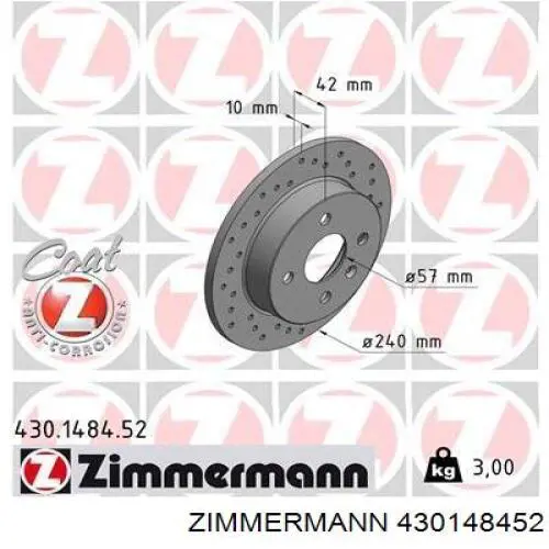 430148452 Zimmermann диск гальмівний задній